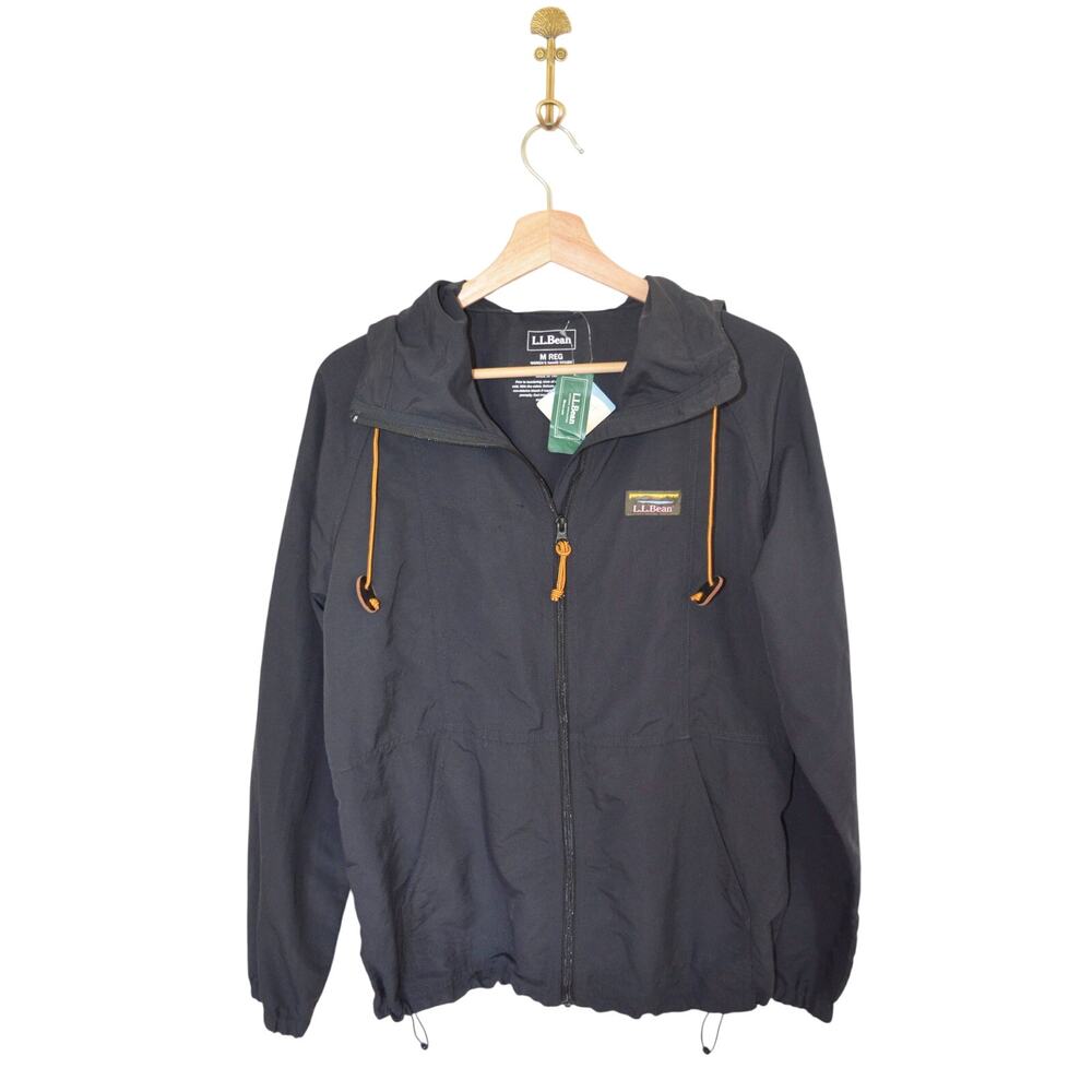 L.L. Bean Black Hooded Utility Jacket with Gold Accents